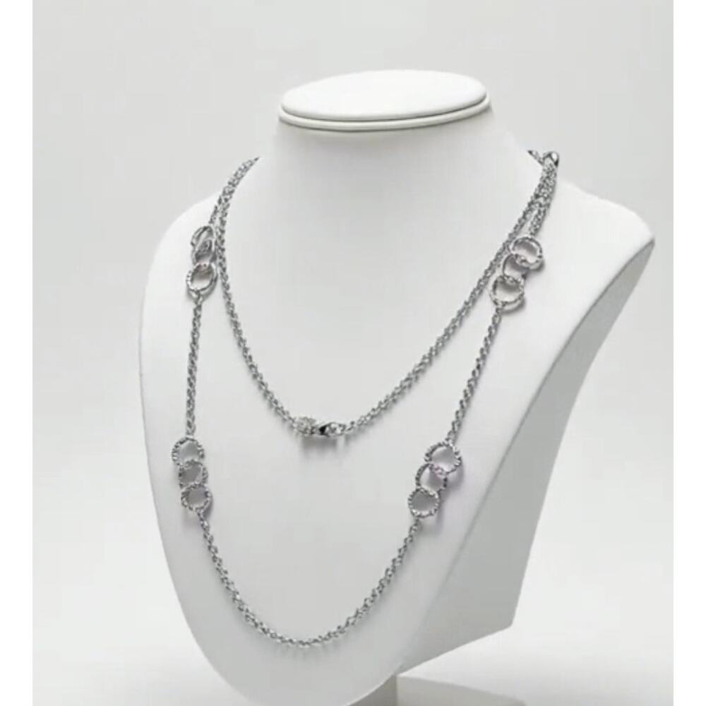 Banana Republic 44” Silver Tone Long Necklace Textured Circle Link Chain